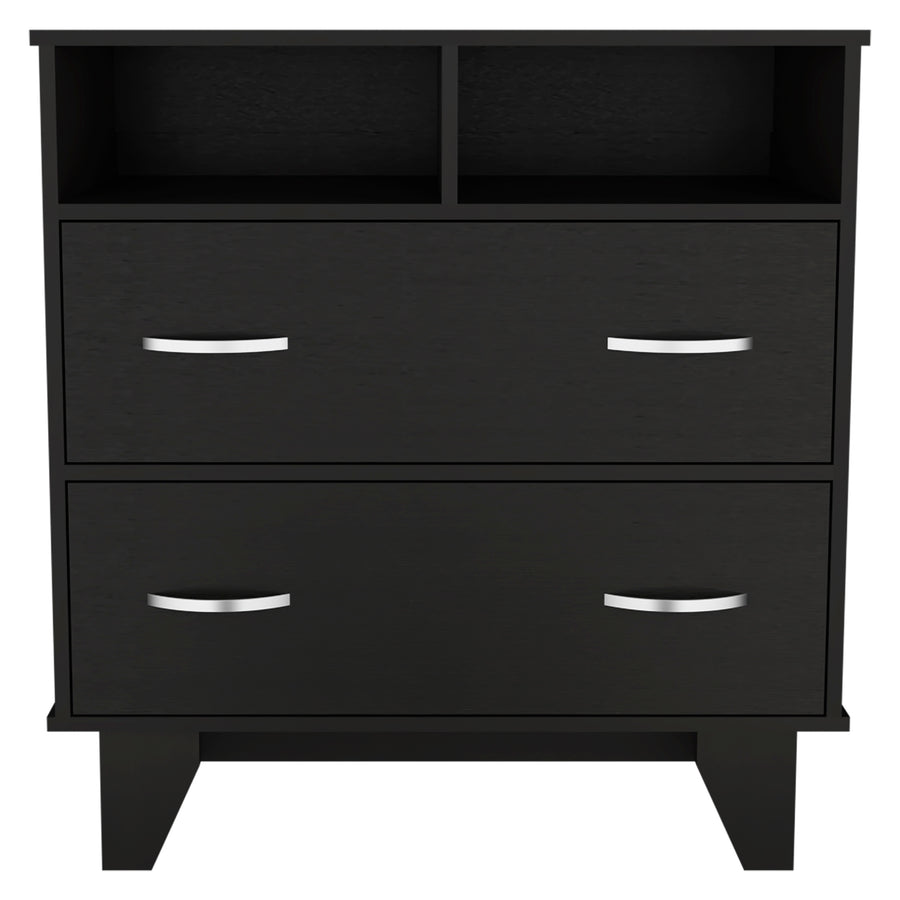 Portanova Black 2-Drawer Dresser with Open Shelves — alternate view 2