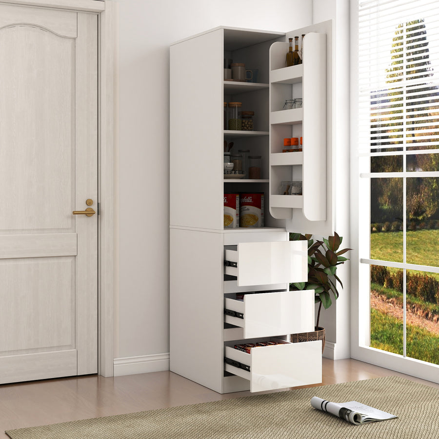 71" Tall Kitchen Pantry Cabinet with Doors, White