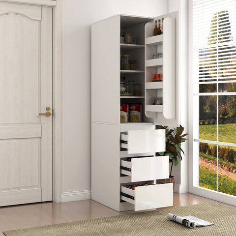 71" Tall Kitchen Pantry Cabinet with Doors, White