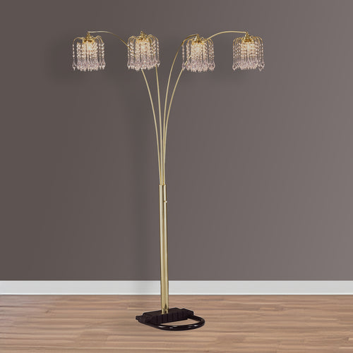 Arc Floor Lamp with Crystal Accents and Dimmer, Multi-Head 84" Tall, Modern Gold