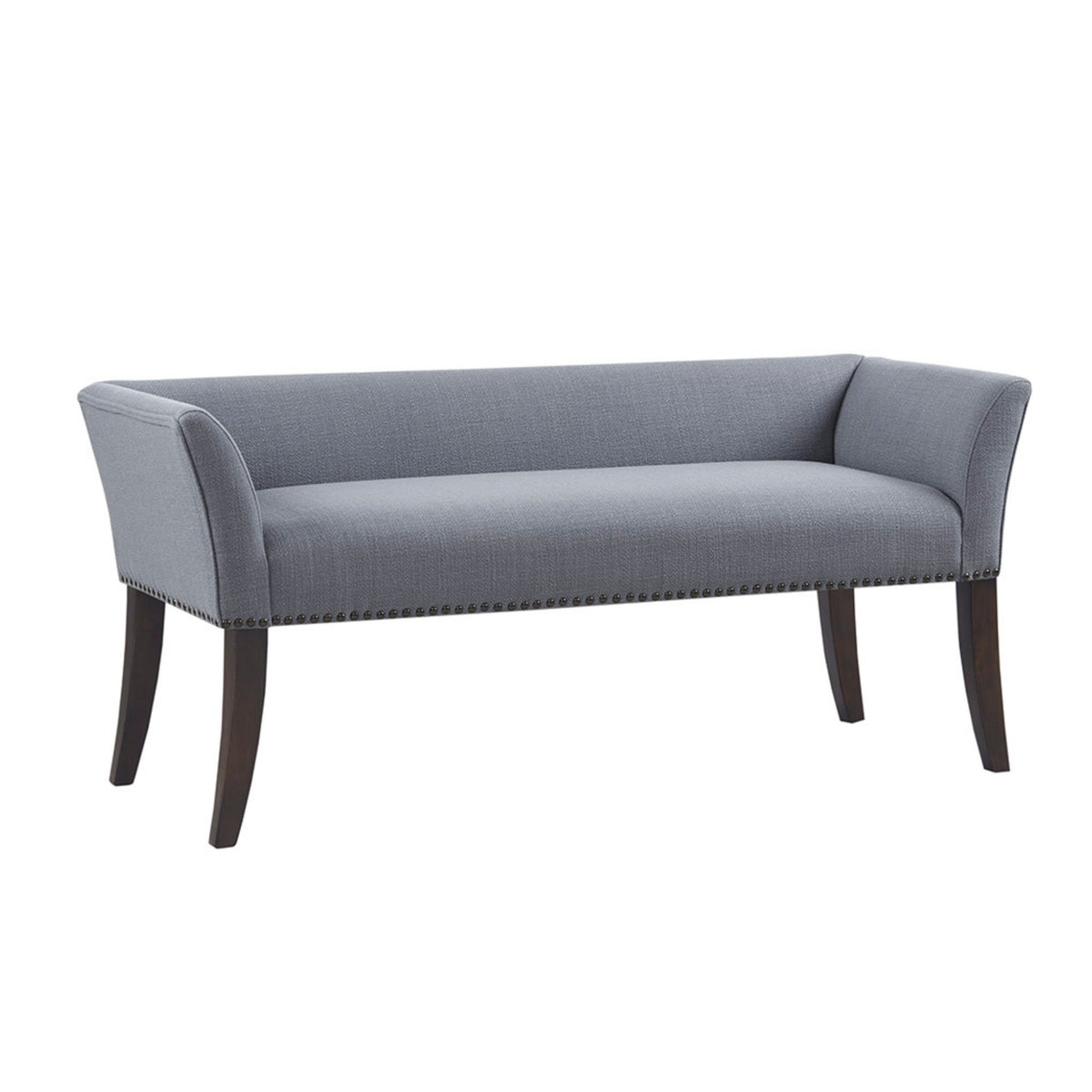 Slate Blue Upholstered Accent Bench – Low Back with Flared Arms for Entryway, Bedroom, or Living Room
