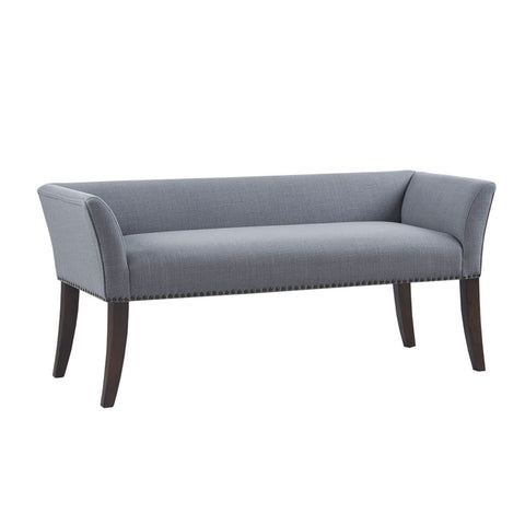 Slate Blue Upholstered Accent Bench – Low Back with Flared Arms for Entryway, Bedroom, or Living Room