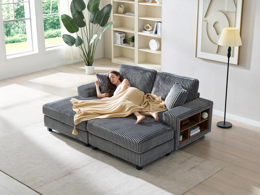 Dark Grey Convertible Corduroy Sleeper Sofa Chair - Oversized
