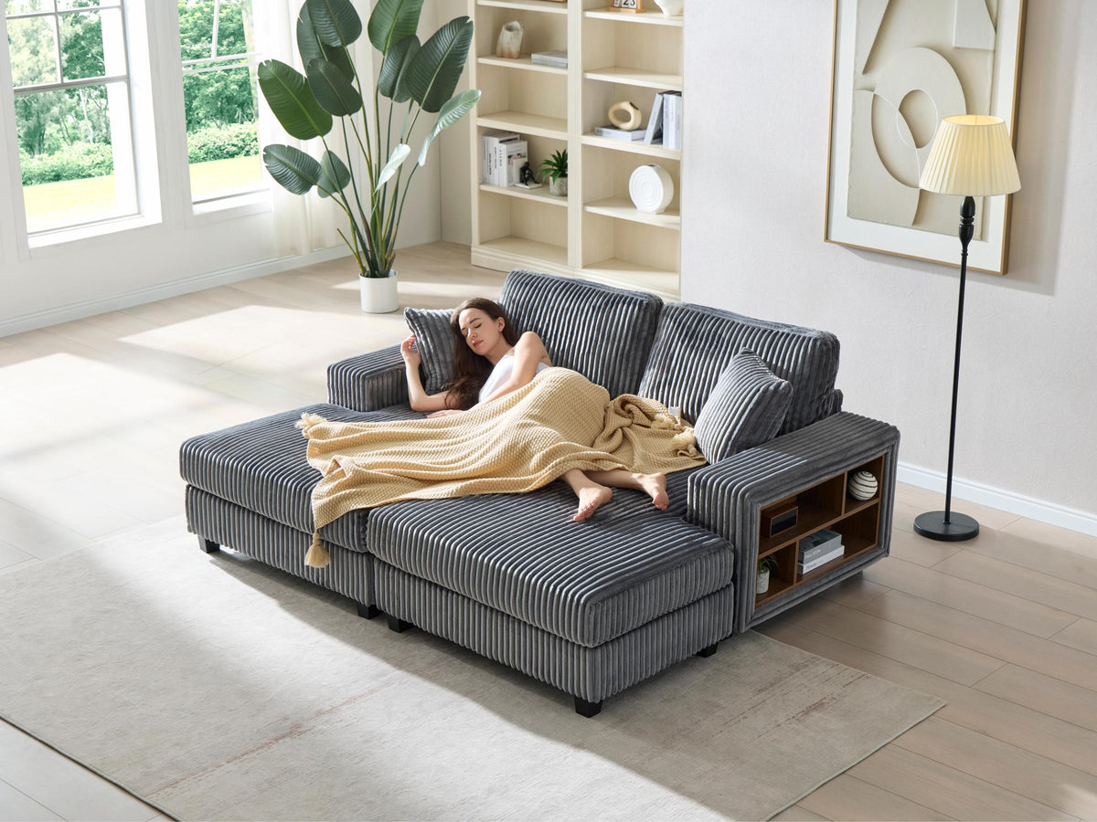 Dark Grey Convertible Corduroy Sleeper Sofa Chair - Oversized