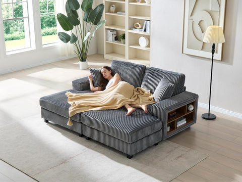 Dark Grey Convertible Corduroy Sleeper Sofa Chair - Oversized