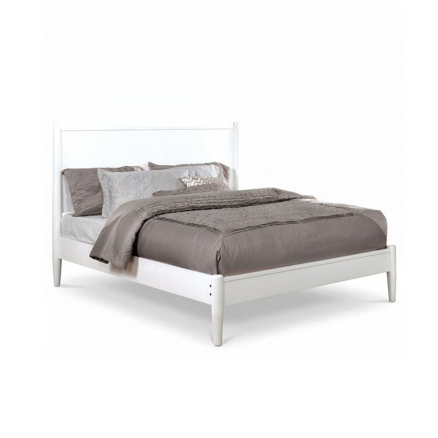 Mid-Century Modern King Platform Bed with Tapered Legs and Slats, White, view 8