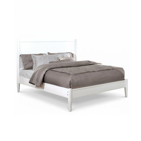 Mid-Century Modern Queen Platform Bed with Tapered Legs and Slats, White, view 8