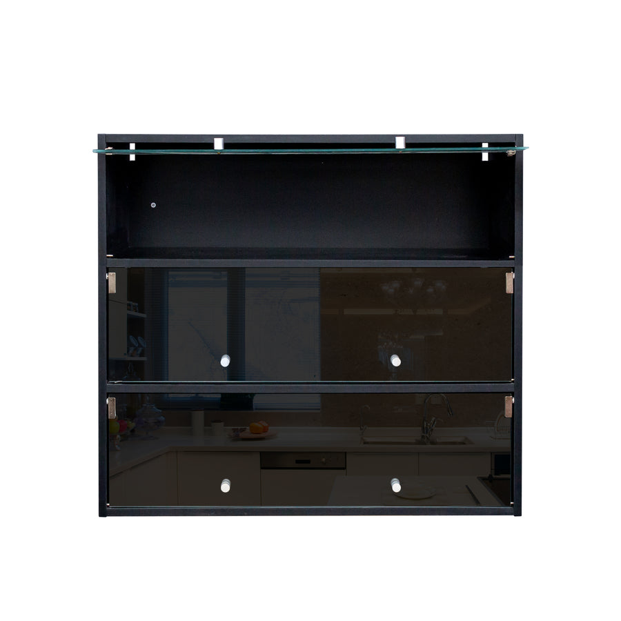 Shoe Storage Cabinet with Sliding Glass Doors and RGB LED Lights, Black, view 5