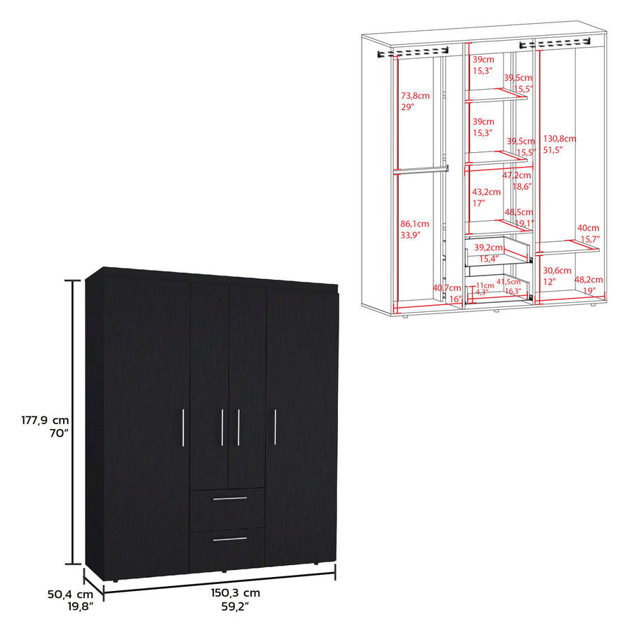Bariloche Black Wardrobe with Shelves & Drawers - product image 3