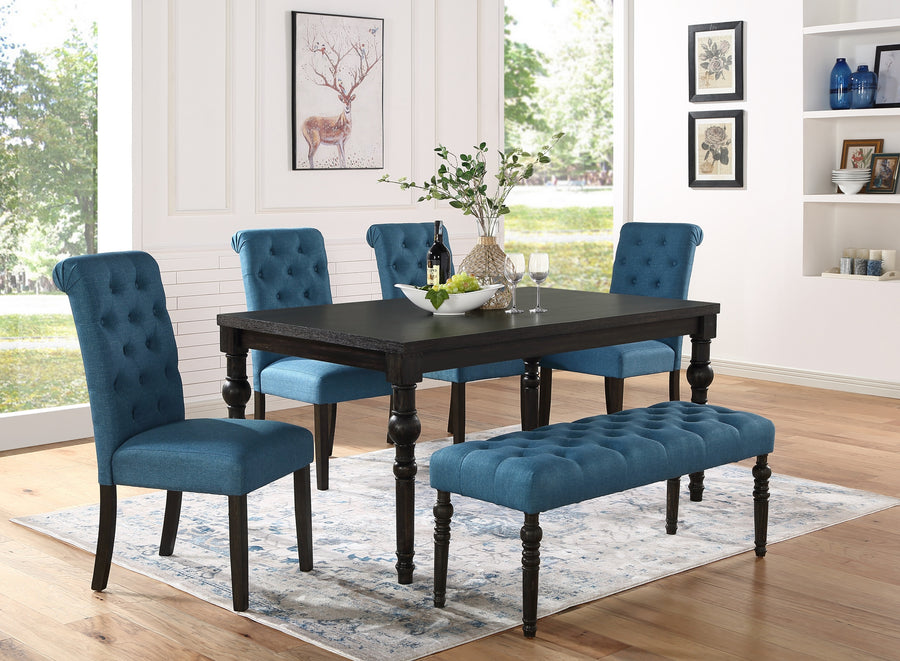 6-Piece Dining Set – Hairpin Leg Table with 4 Chairs & Wood Bench, 3 Color Options