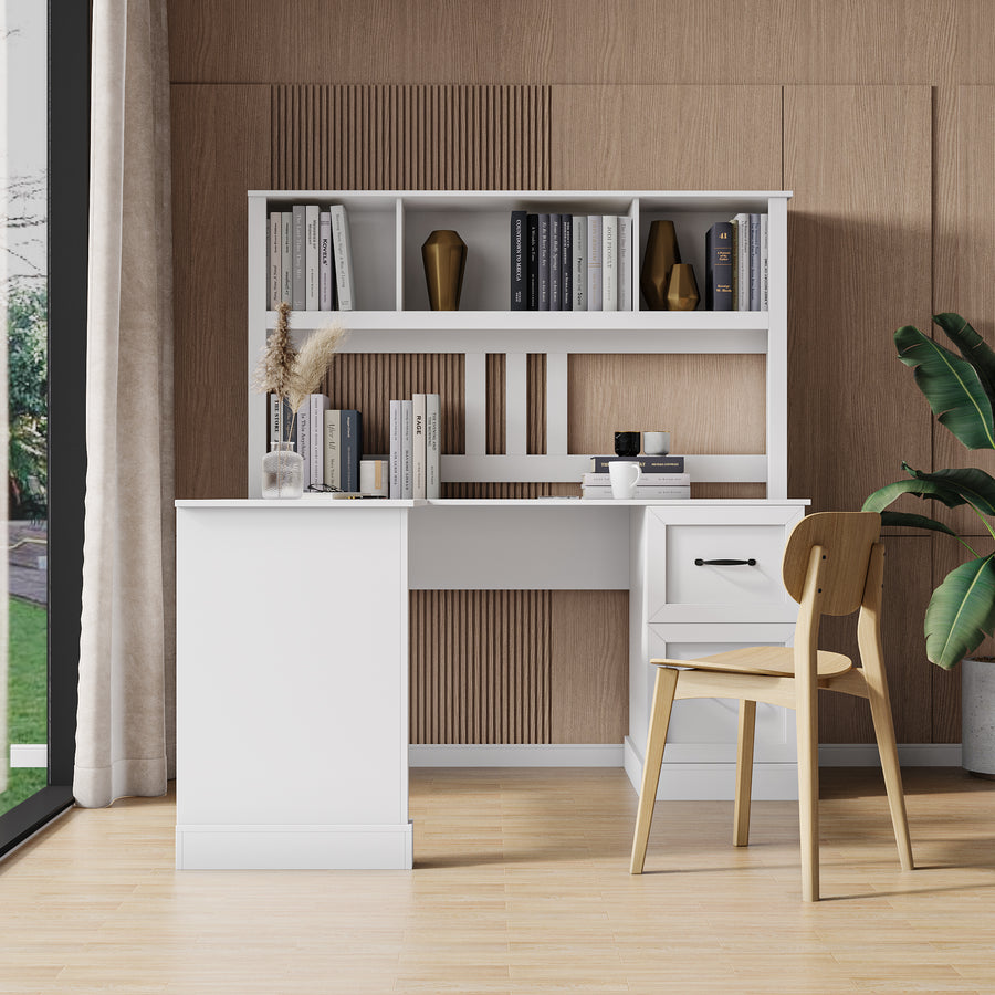 60" Antiqued White Corner Desk with Hutch & Drawers — alternate view 2