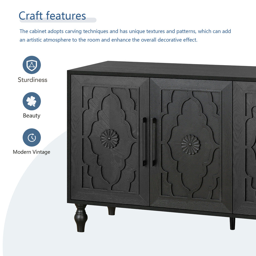 Carved Door Sideboard Buffet Cabinet, Black, view 7