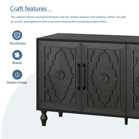 Carved Door Sideboard Buffet Cabinet, Black, view 7