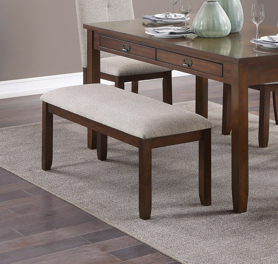 Dark Cherry Finish Wooden Frame 1pc Bench Chenille Upholstery Dining Furniture Kitchen Breakfast