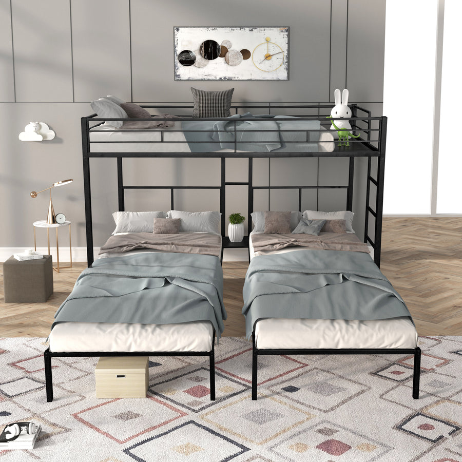 Black L-Shaped Triple Bunk Bed
