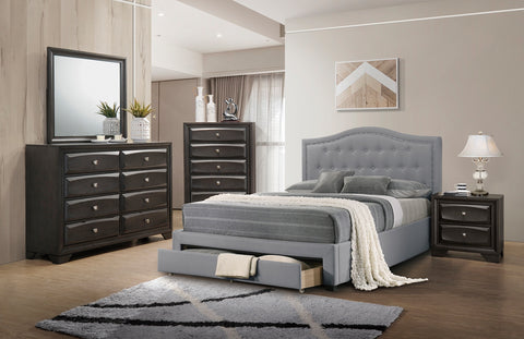 Twin Upholstered Bed with Arched Button-Tufted Headboard and Storage Drawer, Light Gray, view 8