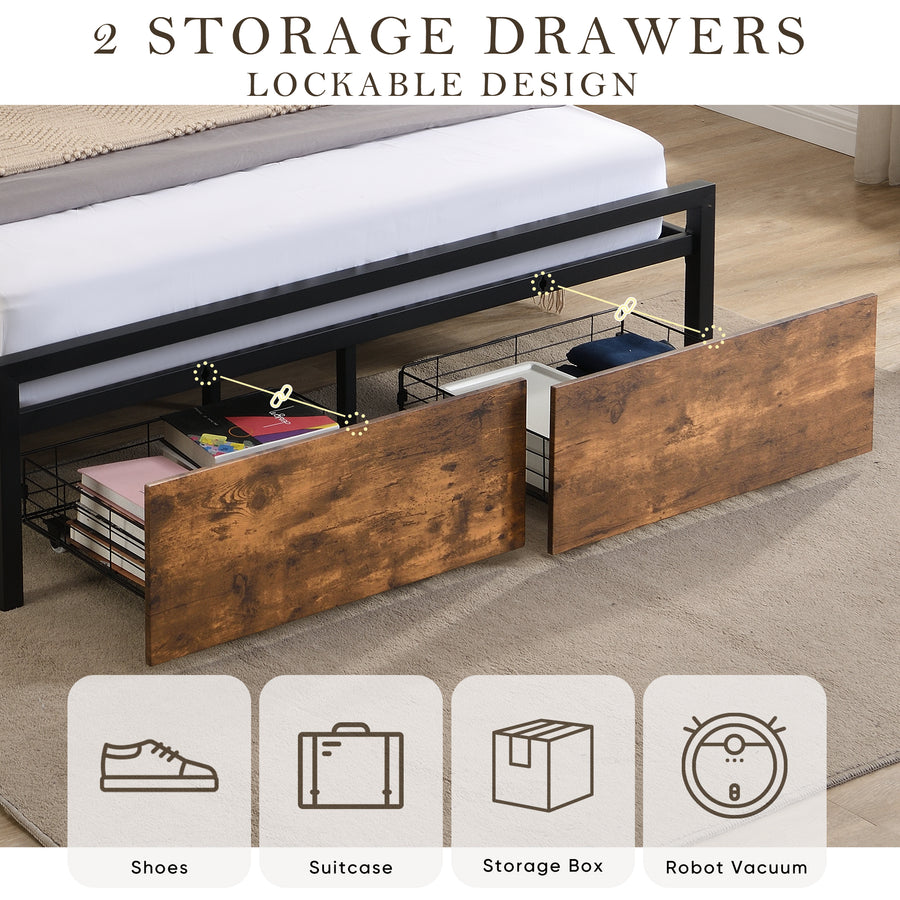 Full Black & Brown LED Storage Platform Bed - product image 8