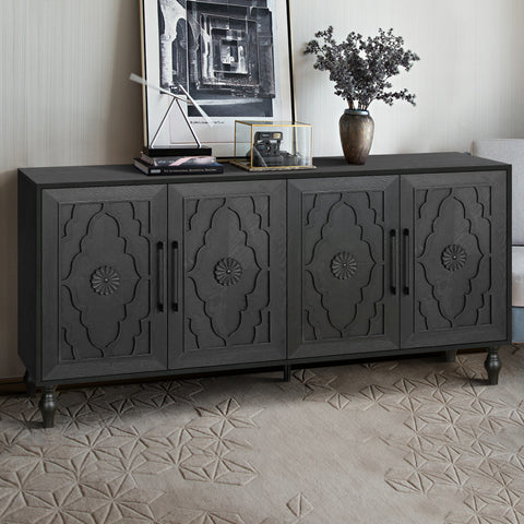 Carved Door Sideboard Buffet Cabinet, Black, view 2