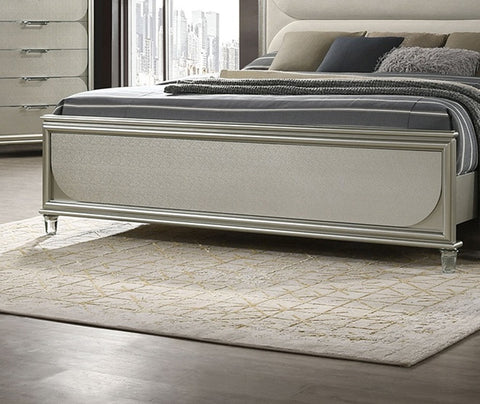 Glam Upholstered Queen Bed with LED Acrylic Headboard and Mirrored Embossed Panels, Silver, view 3