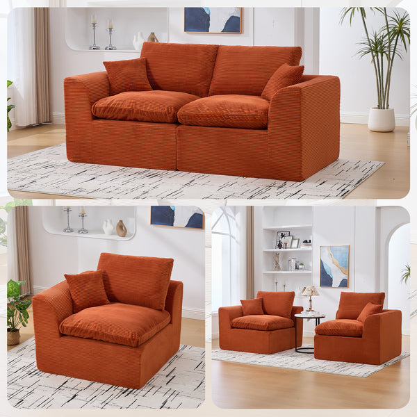 UNITED WE WIN Beige & White Chenille 4-Piece Modular Sofa | 2/5-Seater U/L-Convertible Loveseat (Removable Covers, No Assembly)