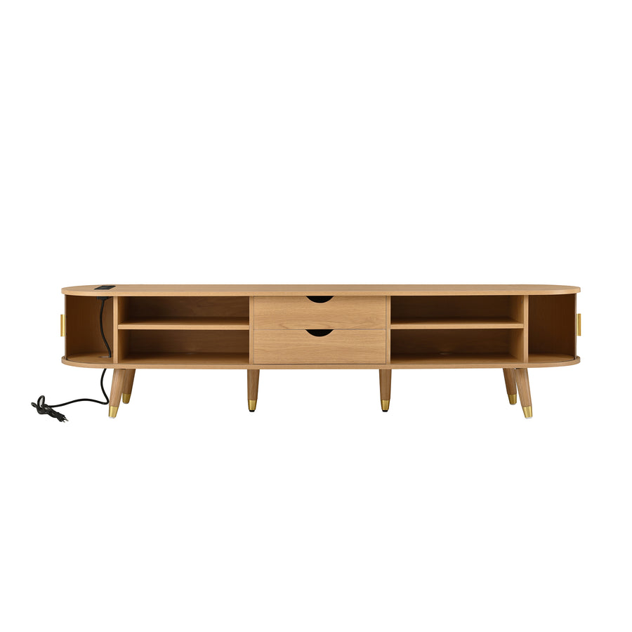 Fluted Oval TV Stand with Charging Station, Natural, view 15