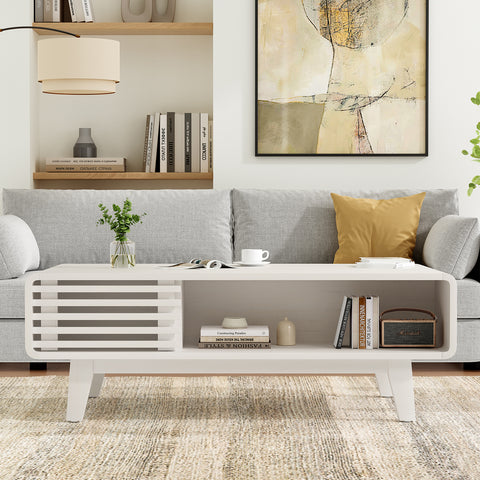 Mid Century Farmhouse Wood Coffee Table - Modern with Storage