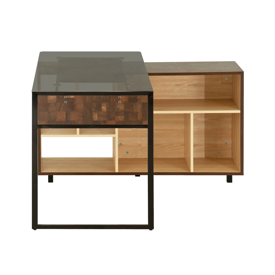 Techni Mobili oak L-shaped computer desk with six storage shelves - view 8