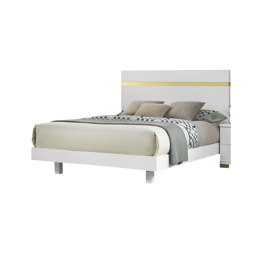 Modern King Bed with Under-Bed LED Lights and Acrylic Trim, White, view 5