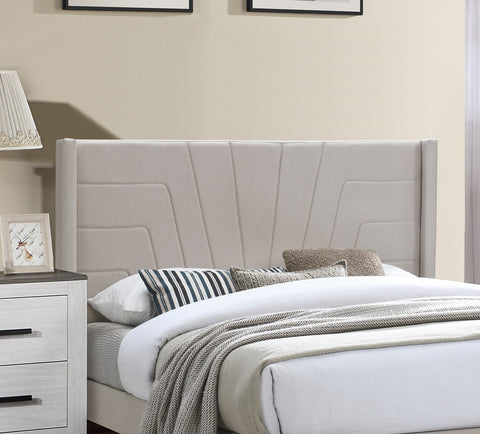 Queen Upholstered Platform Bed with Channel-Tufted Headboard, Light Brown, view 4