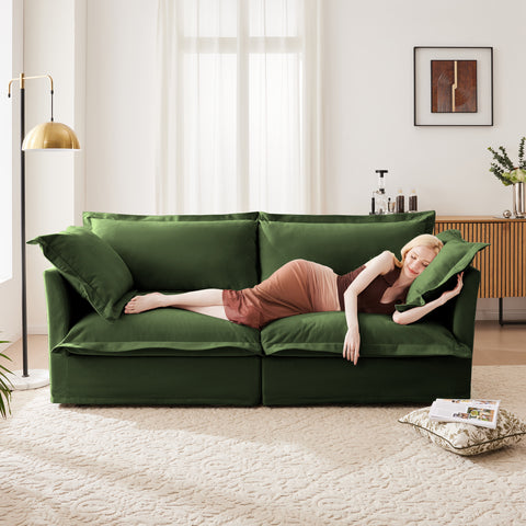 Green Chenille 2-Seat Sofa | Detachable Slipcover Deep Seat Couch