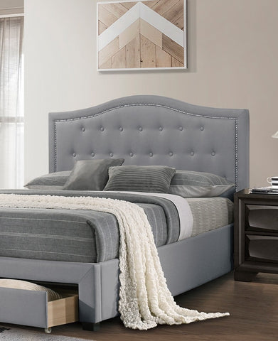 Twin Upholstered Bed with Arched Button-Tufted Headboard and Storage Drawer, Light Gray, view 6