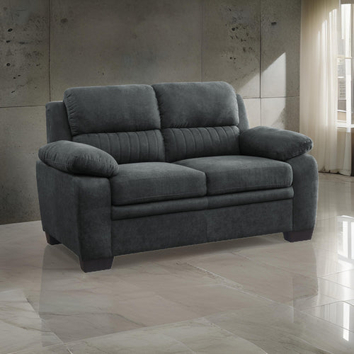Loveseat with Pocket Coil Foam Cushions and Solid Wood Frame, 58" Wide, Dark Gray Polyester