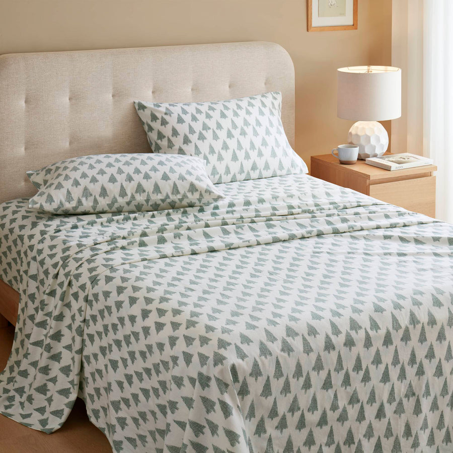 4-Piece Full 100% Cotton Flannel Printed Sheet Set,Ikat tree