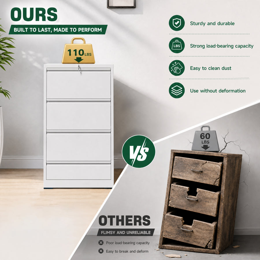 4-Drawer Lateral File Cabinet with Lock, White, view 7