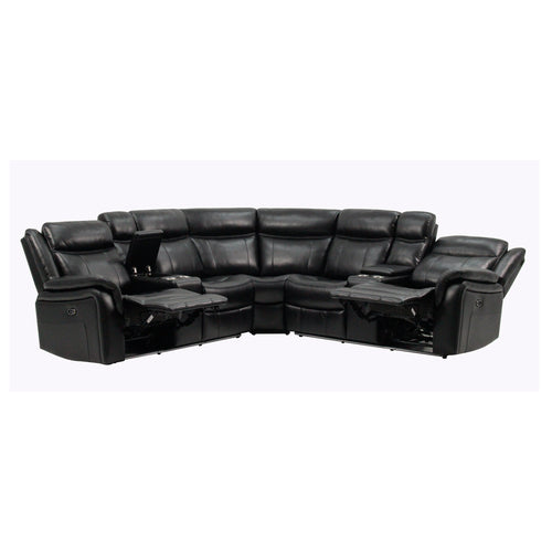Curved Reclining Sectional Sofa with 2 Recliners and Blue LED Lighting, 101" Black Faux Leather