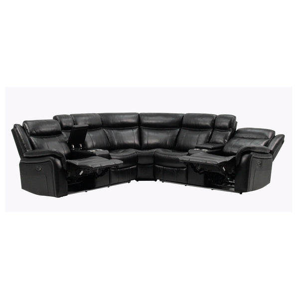 Curved Reclining Sectional Sofa with 2 Recliners and Blue LED Lighting, 101" Black Faux Leather