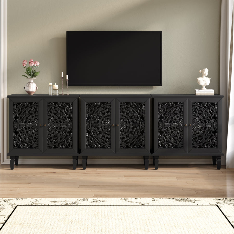 Vintage Accent Cabinet with Carved Floral Doors and Solid Wood Legs, Black, view 5