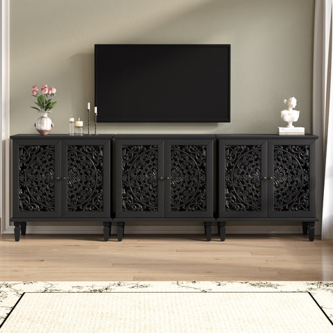 Vintage Accent Cabinet with Carved Floral Doors and Solid Wood Legs, Black, view 5