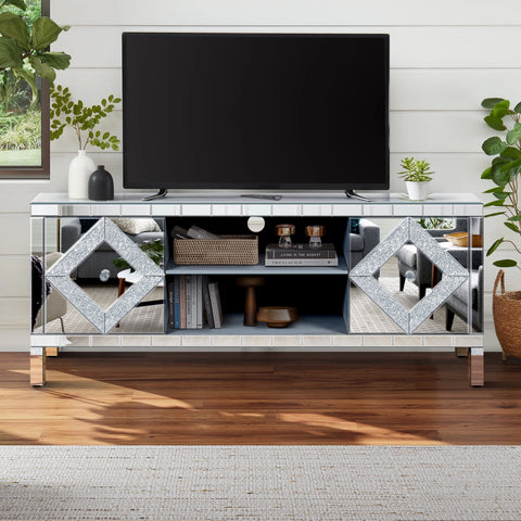 Mirrored TV Stand for TVs Up to 65", Silver
