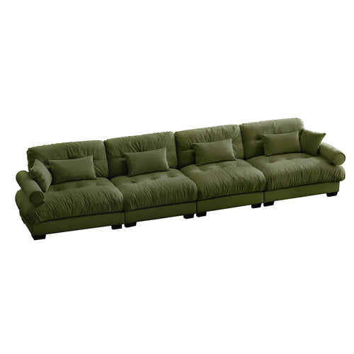 Oversized Modular Sectional Sofa with Movable Ottoman, 4-Seat Olive Green Velvet