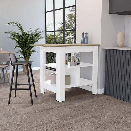 Kitchen Island with 3 Open Shelves and Wide Countertop, 40.6" Modern Beige