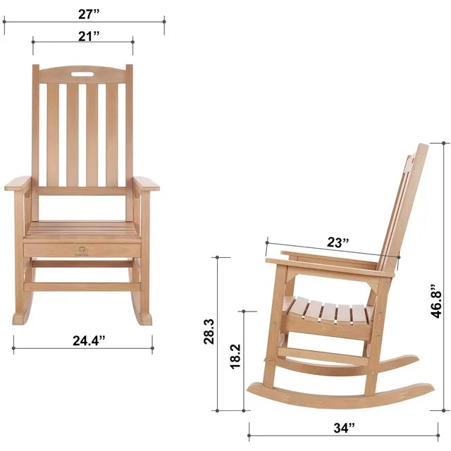QOMOTOP 搖椅，承重 350 磅，聚木材門廊搖椅，柚木，棕色