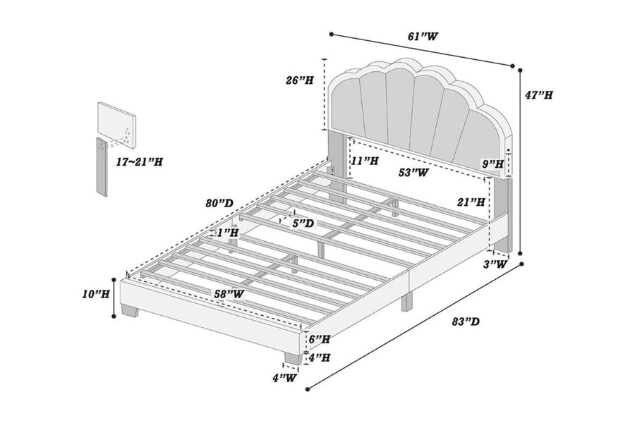 Queen Upholstered Platform Bed with Floral Headboard and Built-In LED, White, view 6