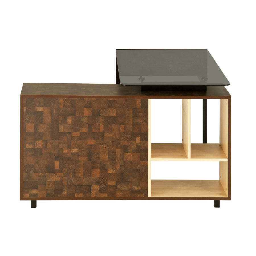 Techni Mobili oak L-shaped computer desk with six storage shelves - view 7