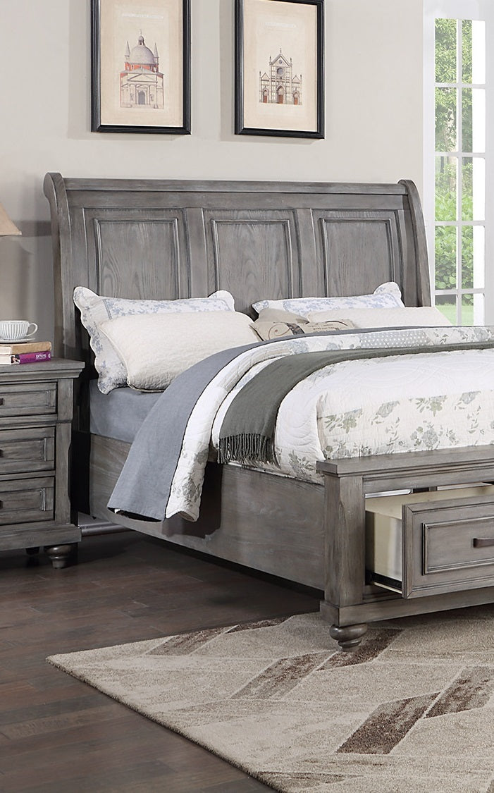 Vintage Queen Sleigh Bed with Under-Bed Storage Drawers, Antique Gray, view 9