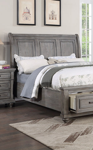 Vintage Queen Sleigh Bed with Under-Bed Storage Drawers, Antique Gray, view 9