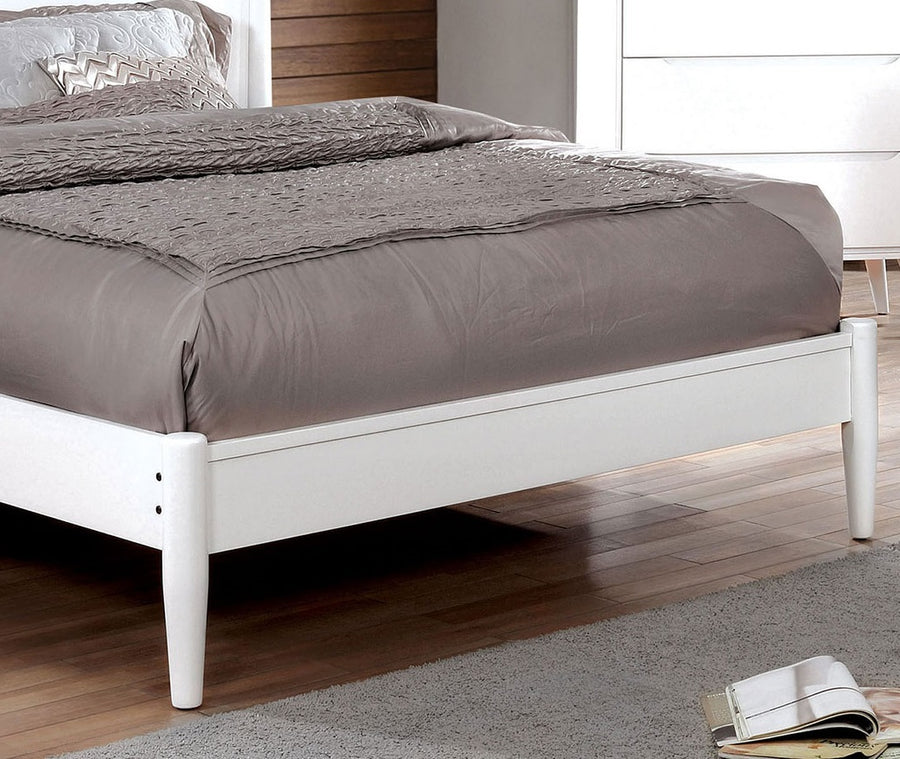 Mid-Century Modern Queen Platform Bed with Tapered Legs and Slats, White, view 5