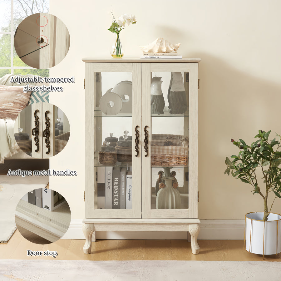 Lighted Curio Cabinet with Tempered Glass Doors and Mirrored Back, White, view 10