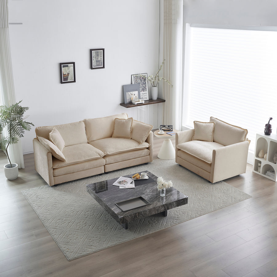 3-Piece Beige Chenille Sofa & Accent Chair Set - product image 1