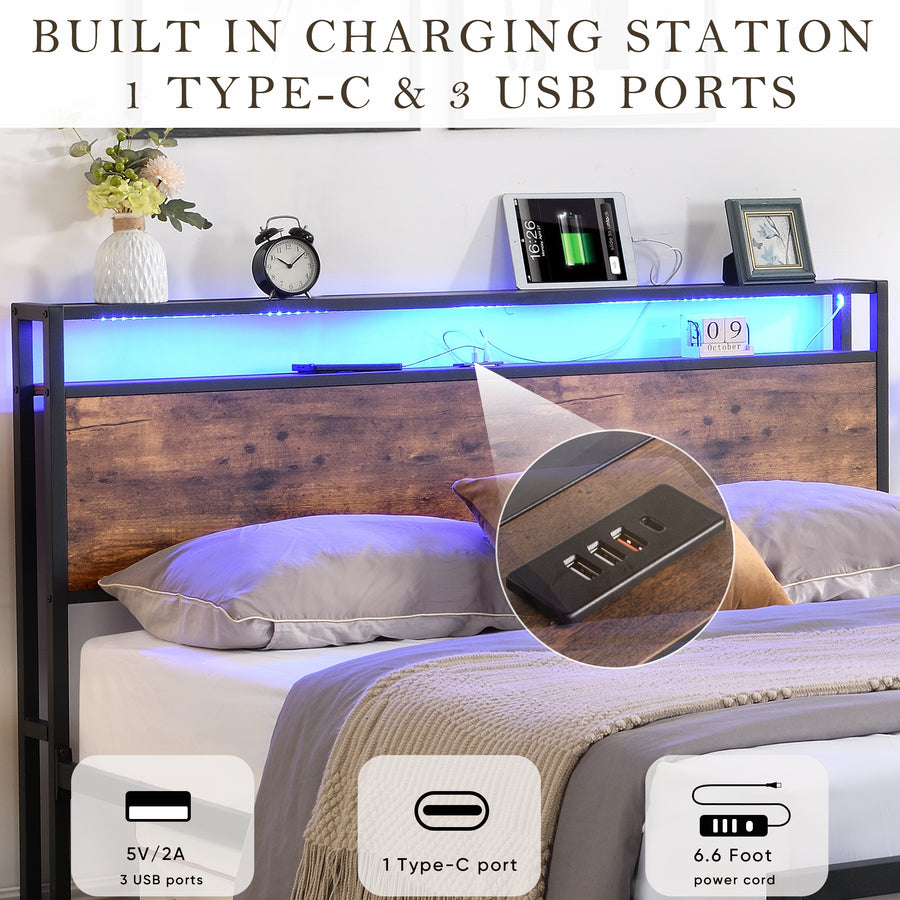 Full Black & Brown LED Storage Platform Bed - product image 4